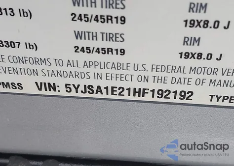 2017 Tesla Model S 100D/60D/75D/90D/P100D из США, поврежденный, VIN 5YJSA1E21HF192192